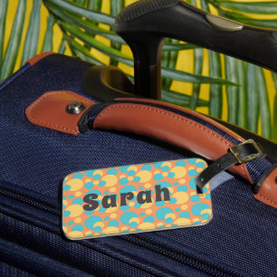 Étiquette À Bagage Monogramme Retro Blue and Yellow Polka Dot Bagage