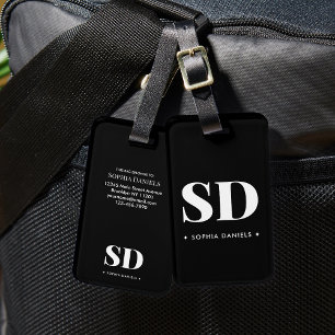 Étiquette À Bagage Monogramme Retro Classic Élégant noir blanc Recett