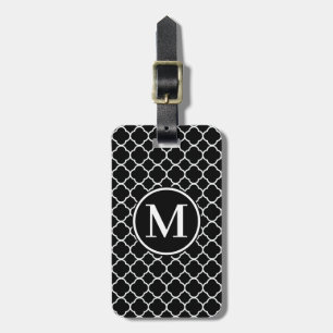 Étiquette À Bagage Monogramme RF Black Classic Serif Quatrefoil