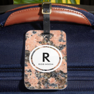 Étiquette À Bagage Monogramme rocheux de granit rose