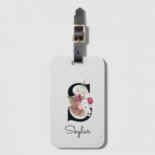 Étiquette À Bagage Monogramme Rose Boho Girl Floral Initial S