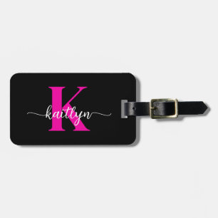 Étiquette À Bagage Monogramme rose chaud noir