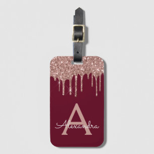 Étiquette À Bagage Monogramme Rose de Parties scintillant de Bourgogn