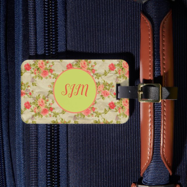 Étiquette À Bagage Monogramme Rose de Shabby (Insitu Rectoal 4)