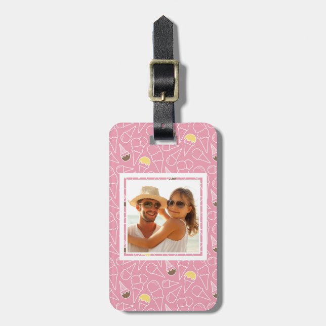 Étiquette À Bagage Monogramme rose du motif | de crème glacée d'été (Devant Vertical)