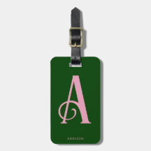 Monogramme rose élégant initial sur vert foncé