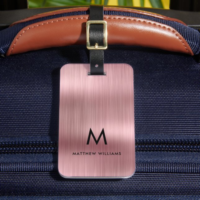 Étiquette À Bagage Monogramme rose Faux métal acier stylisé Personnal (Insitu Rectoal 2)