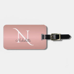 Étiquette À Bagage Monogramme Rose Gold Girl Script Nom personnalisé