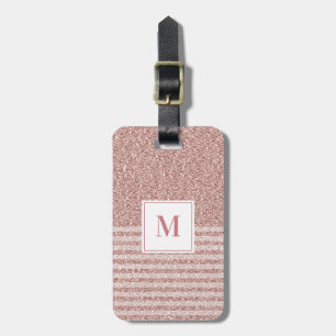 Étiquette À Bagage Monogramme Rose Gold Parties scintillant rayures G