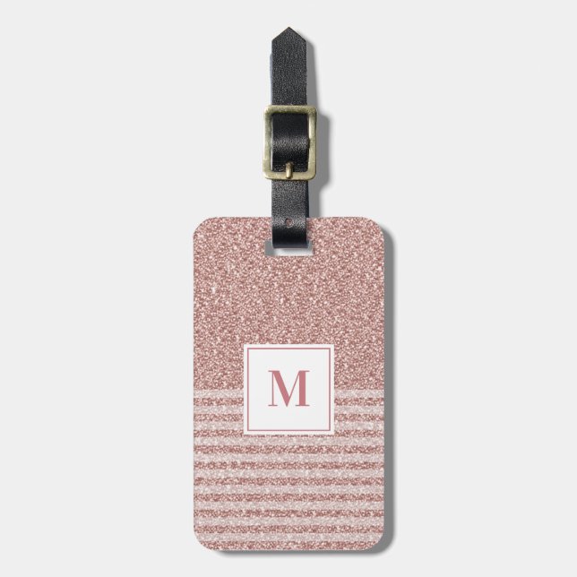 Étiquette À Bagage Monogramme Rose Gold Parties scintillant rayures G (Devant Vertical)