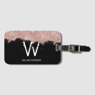 Étiquette À Bagage Monogramme rose Gold Rose Black Girl Parties scint