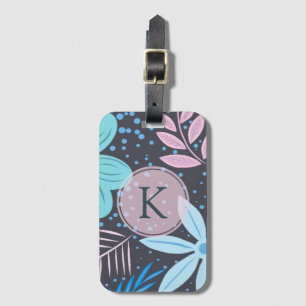 Étiquette À Bagage Monogramme rose Motif moderne Big Blue Flower