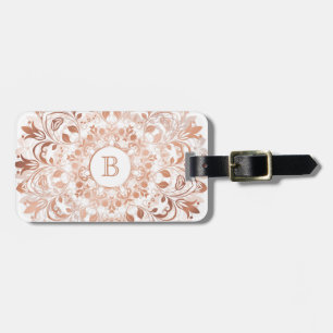Étiquette À Bagage Monogramme rose or blanc floral Mandala
