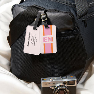 Étiquette À Bagage Monogramme rose orange rétro