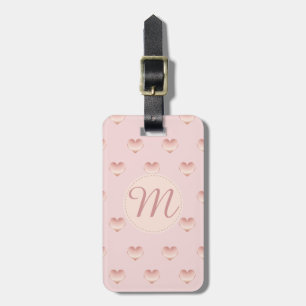 Étiquette À Bagage Monogramme Rose précieux Motif coeur d'or