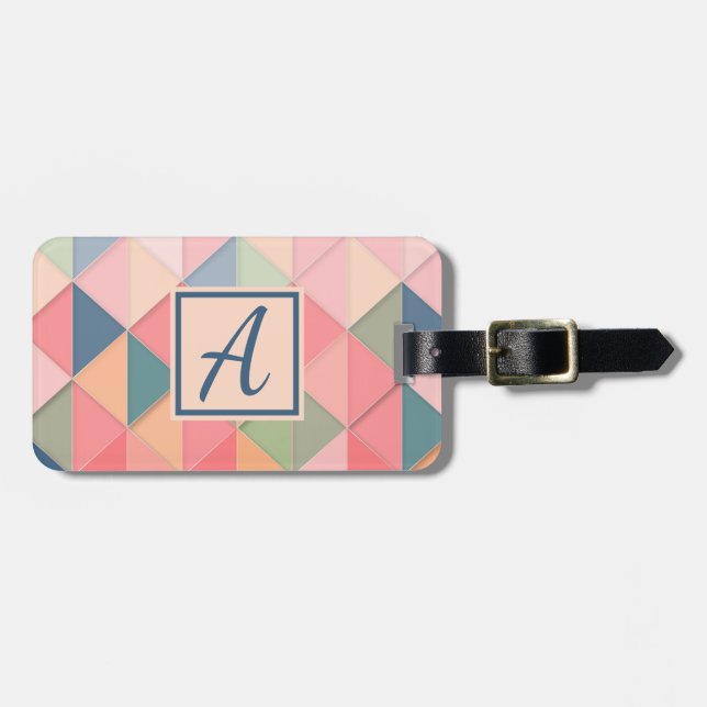 Étiquette À Bagage Monogramme rose simple et élégant (Devant horizontal)