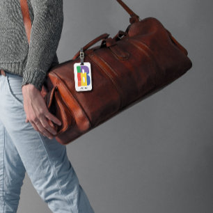 Étiquette À Bagage Monogramme rouge jaune pourpre vert initial B
