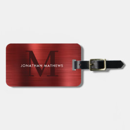 Étiquette À Bagage Monogramme rouge métallique brossé moderne