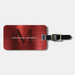 Étiquette À Bagage Monogramme rouge métallique brossé moderne