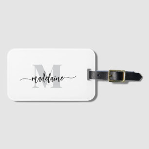 Étiquette À Bagage Monogramme Silver Blanc noir personnel