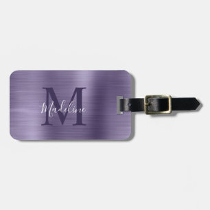 Étiquette À Bagage Monogramme simple brossé métallique de minuit viol