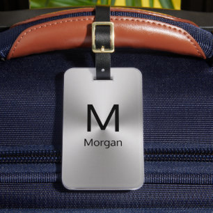 Étiquette À Bagage Monogramme simple et noir et Modèle de nom