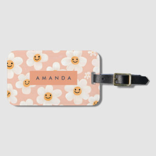 Étiquette À Bagage Monogramme Smile Personnalisé Daisy Motif Floral