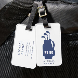 Étiquette À Bagage Monogramme Sport Golf Bleu Moderne