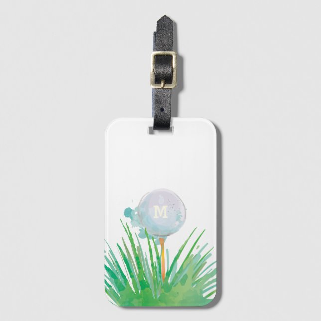 Étiquette À Bagage Monogramme| Sport moderne| Bal de golf en aquarell (Devant Vertical)