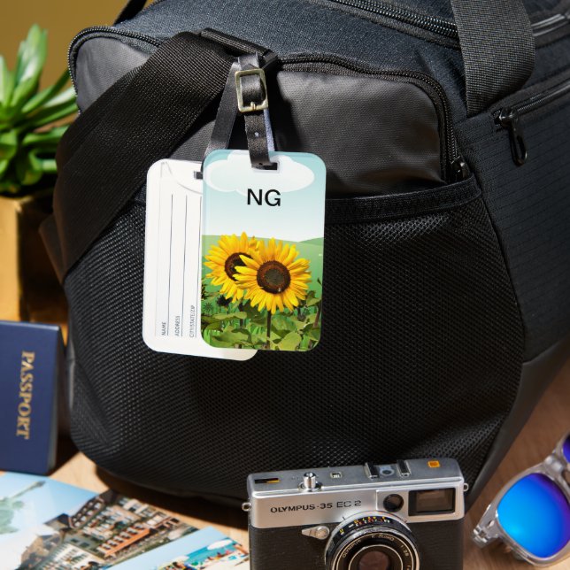 Étiquette À Bagage Monogramme Tournesol Fleur jaune Voyage (Recto & Verso)