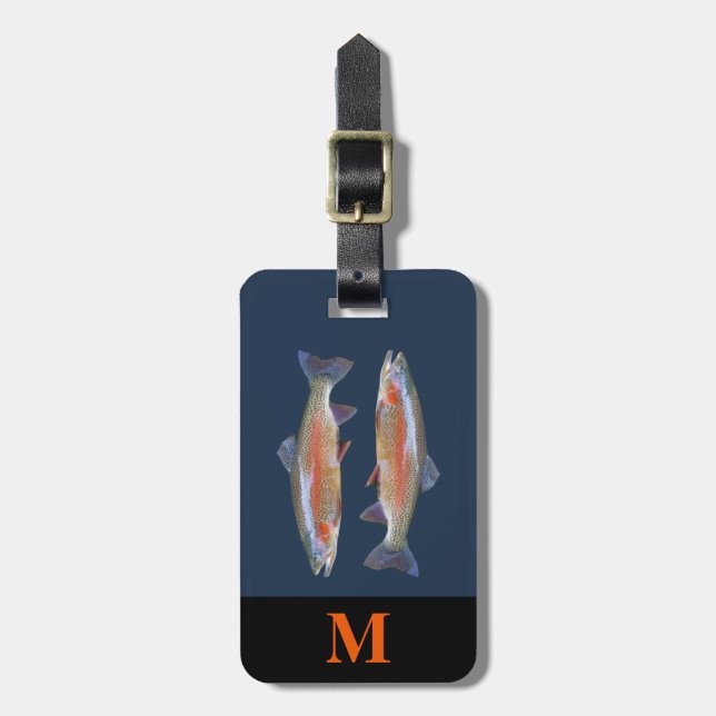 Étiquette À Bagage Monogramme Travel Grey Orange River Truite Fish (Devant Vertical)