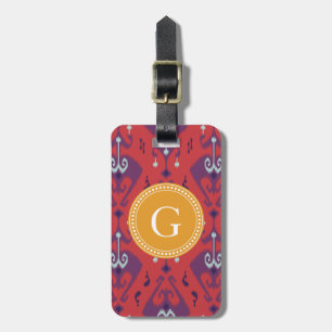 Étiquette À Bagage Monogramme tribal de motif d'ikat rouge girly chic