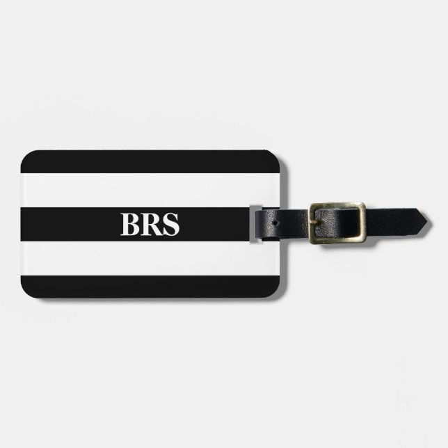 Étiquette À Bagage Monogramme trois bande noire sur blanc (Devant horizontal)