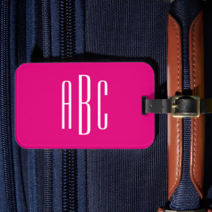 Étiquette À Bagage Monogramme trois lettres rose chaud et blanc