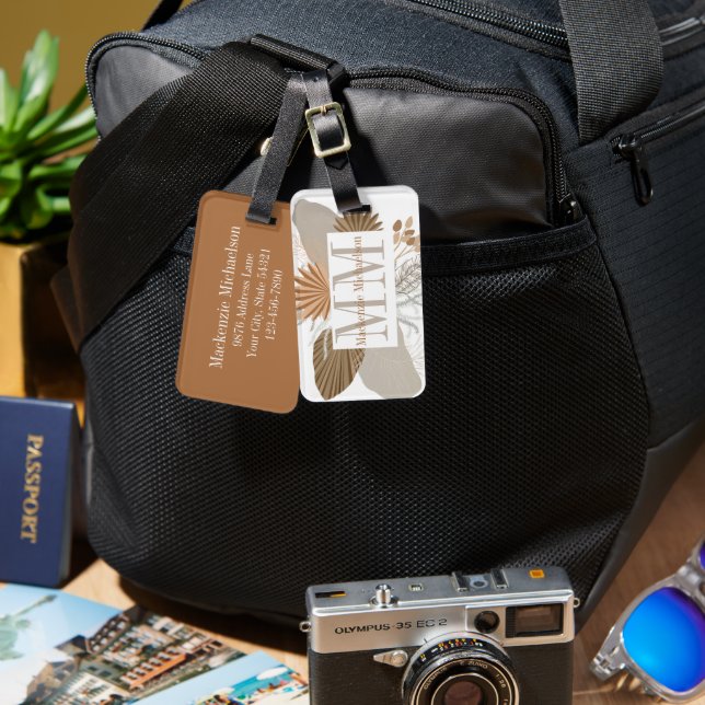 Étiquette À Bagage Monogramme tropical de Terracotta Boho (Recto & Verso)