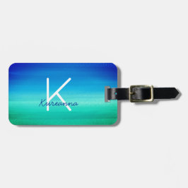 Étiquette À Bagage Monogramme tropical Neon Plage Bleu Vert