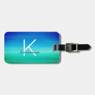 Étiquette À Bagage Monogramme tropical Neon Plage Bleu Vert