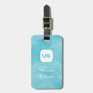 Étiquette À Bagage Monogramme Turquoise Aqua simple et chic avec nom
