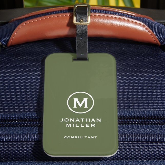 Étiquette À Bagage Monogramme typographique classique minimal d'olive (Insitu Rectoal 2)
