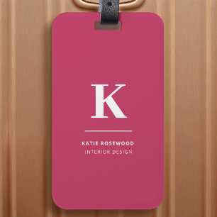 Étiquette À Bagage Monogramme Typographique Moderne Rose Chaud Minima