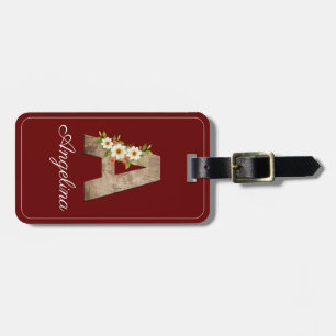 Étiquette À Bagage Monogramme Une lettre de bois rouge fleur Bagage B
