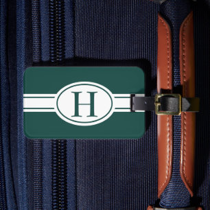 Étiquette À Bagage Monogramme vert de la forêt du bouclier ovale à ba