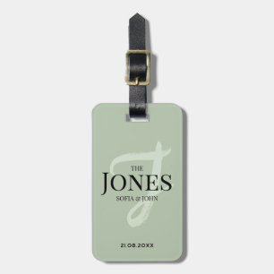 Étiquette À Bagage Monogramme vert de Sage moderne personnalisé nouve