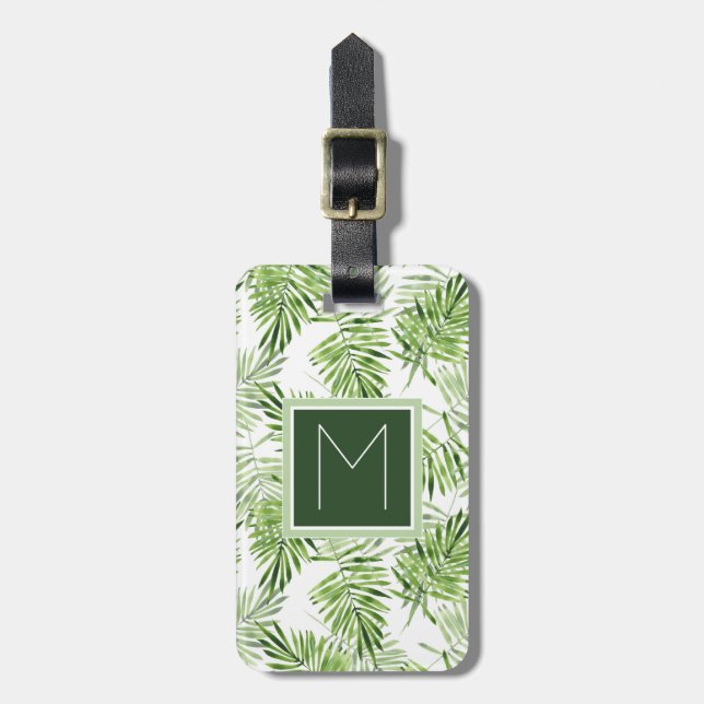 Étiquette À Bagage Monogramme vert des palmettes | (Devant Vertical)