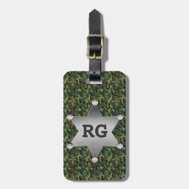 Étiquette À Bagage Monogramme vert d'insigne de shérif de motif de (Devant Vertical)