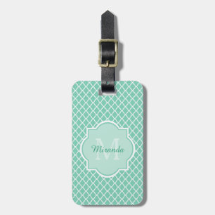 Étiquette À Bagage Monogramme vert en bon état élégant de Quatrefoil