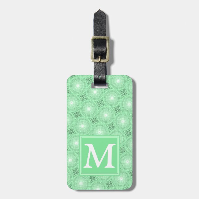 Étiquette À Bagage Monogramme vert ressort cercles motif (Devant Vertical)