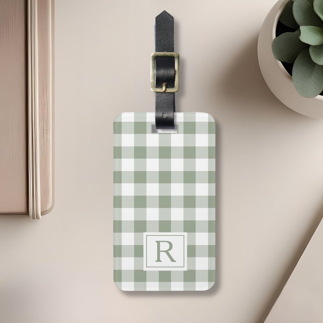 Étiquette À Bagage Monogramme Vichy Vert Sauge Maison de Campagne (Créateur téléchargé)