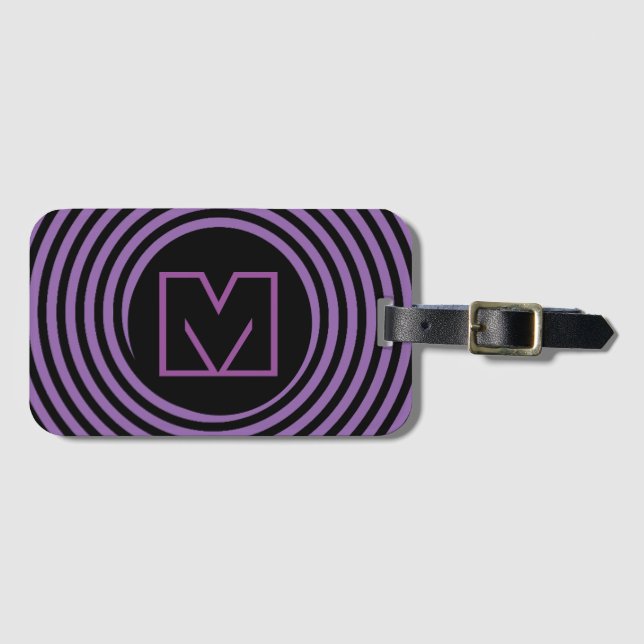 Étiquette À Bagage Monogramme vortex spirale violet cool (Devant Horizontal)