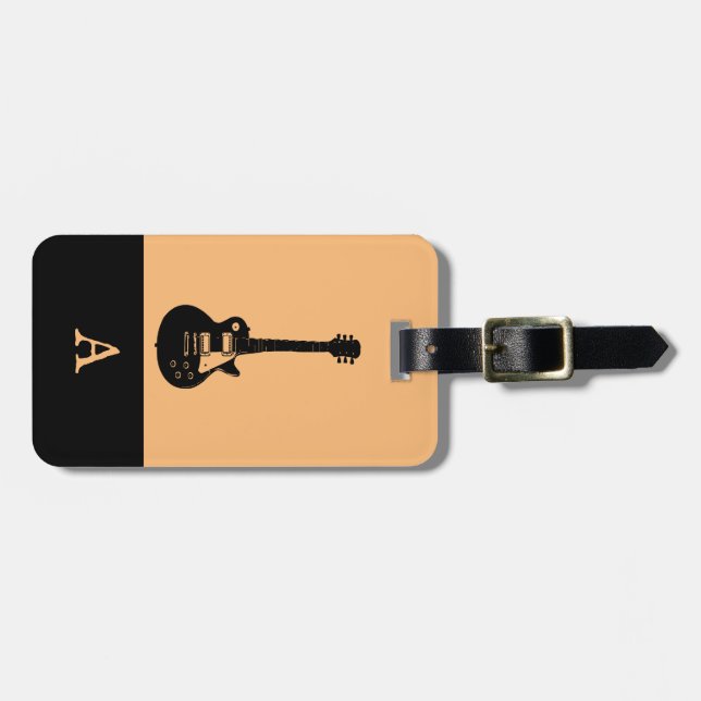 Étiquette À Bagage Monogramme Voyage Musique basse électrique Guitare (Devant horizontal)